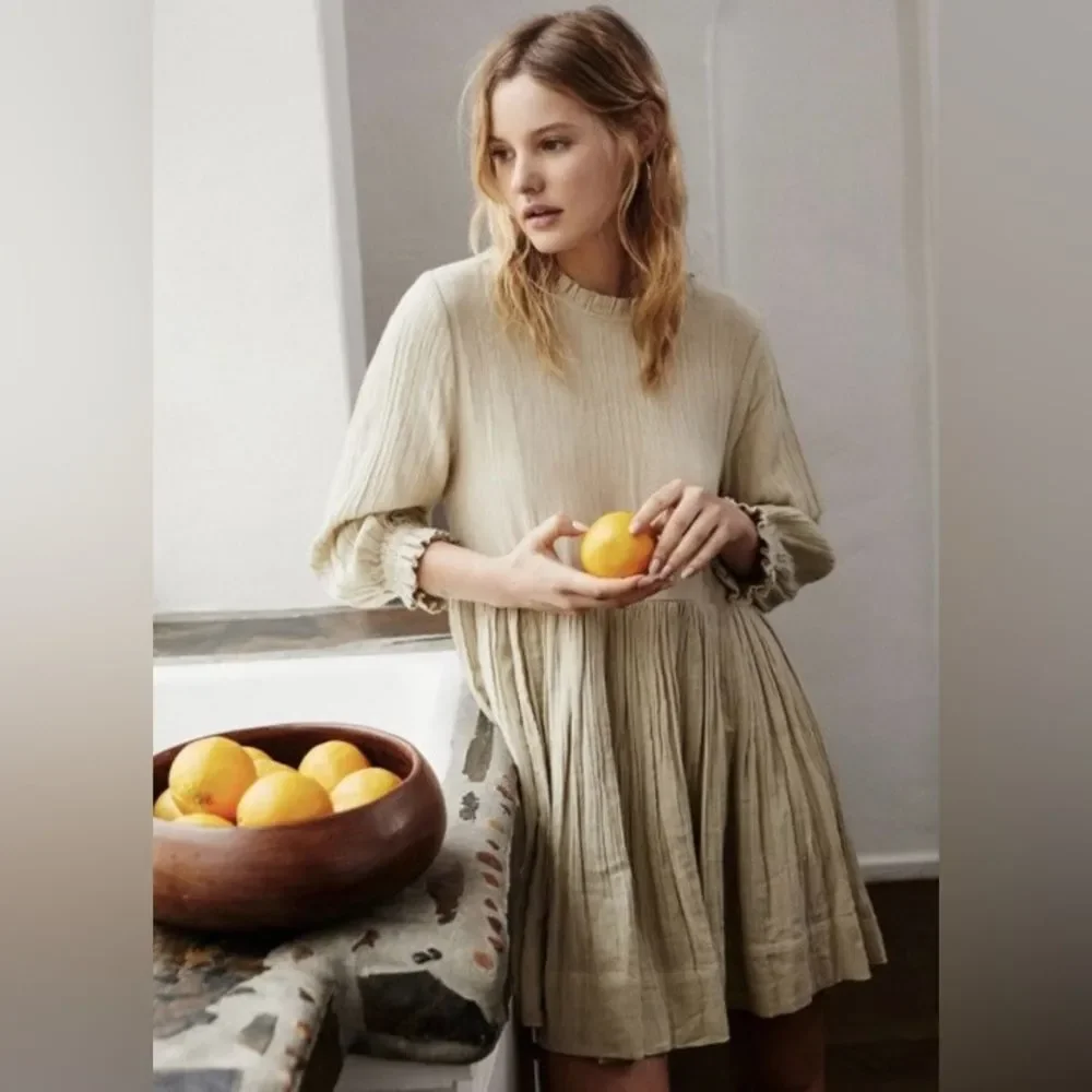 Free People Living for This Mini Dress L Sage Green Babydoll Ruffled Collar Boho